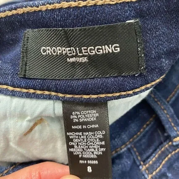 Express women 8 cotton blend mid rise distressed cropped legging blue - Picture 6 of 10